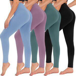 4 Pack Women's High Waist Tummy Control Yoga Pants for Workout and Lounge, Plus